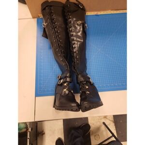 ELIRA Womens Over Knee Boots Black Lace Up Buckle Detail US 11 UK 9 EU 42